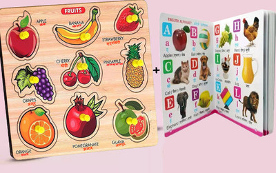 SHALAFI Educational&Learning Board 9Different Fruit Shape with Name Matching Puzzle+Book(1 Pieces)