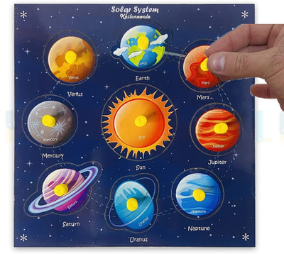 Plus Shine Montessori Wooden Solar System Puzzles With Planet Outer Space Blocks Game Toy(8 Pieces)