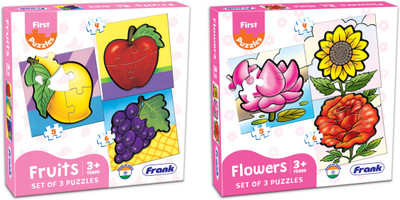 Frank First Puzzle Combo 6 (Fruits & Flowers)- 6 puzzles for 3 yrs+(2 Pieces)