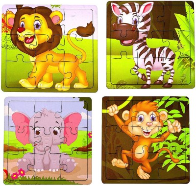 SHALAFI PackOf4 Paperless Animals Shape Puzzle Picture Wooden Jigsaw Puzzle Set for Kids(4 Pieces)