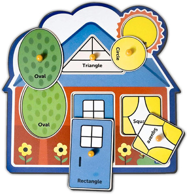 Minileaves My First Shapes Jumbo Wooden Knob and Peg Puzzle |Wooden Shape Sorter for 1 Age(5 Pieces)