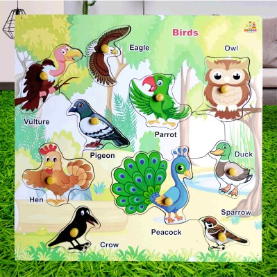 loukya Wooden Premium Birds Puzzle Board with Picture for Kids - Age 2-5 years(Multicolor)