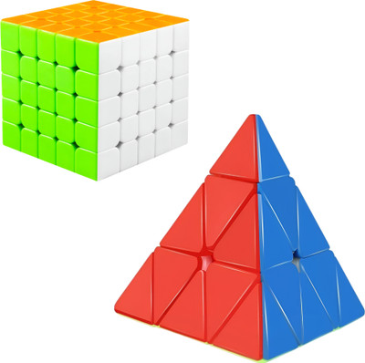 AZEENA High Speed Stickerless Cube Combo Set of 5x5 & Pyramid | Kids and Adults rubiks(2 Pieces)