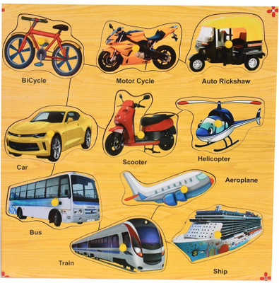 jaraglobal Wooden Transport and Vehicle Puzzle Learning Educational Board with Knob for Kids Age 2+(10 Pieces)