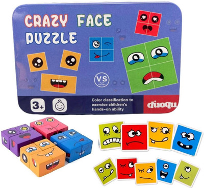 Takhatmal Crazy Face Changing Wooden Cube Puzzle Game for Kids|16Cubes 72 Cards(16 Pieces)(1 Pieces)