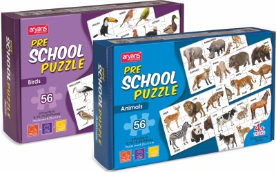 AryansEduworld Preschool Animal & Bird Puzzle Combo Pack 2in1 set of 2 56pcs for kids 4+yrs(56 Pieces)