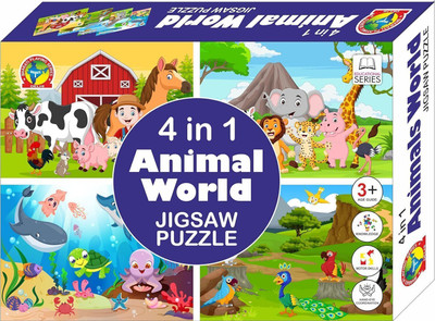 ZUNBELLA 4 in 1 Animal World Jigsaw Puzzle for Kids - Set of 4 | 35-Piece Each Puzzles |(140 Pieces)