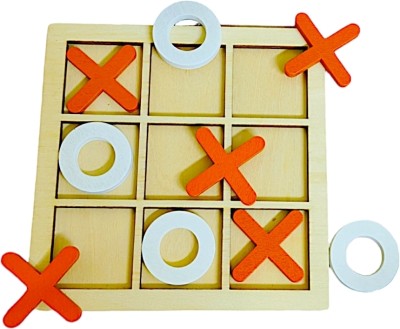 TATV QALAA Wooden Tic Tac Toe/ Criss Cross Puzzle/ Game For Kids (White & Orange)(Small)(9 Pieces)