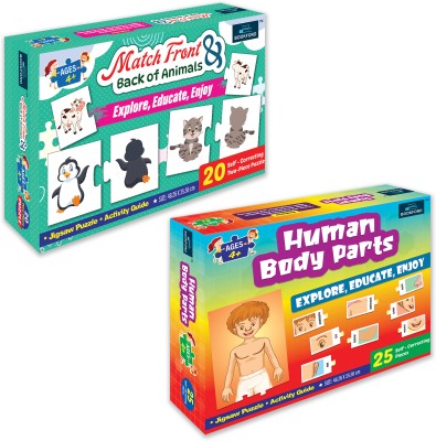 BOOKFORD Exciting Combo Set of 2 Jigsaw Puzzle-Match F. & B. of animals & Human Body Part(40 Pieces)