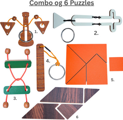 Villagers Wooden Brain Teasers Combo Pack | 6 in 1 Mind-Bending Puzzle Set for All Ages(15 Pieces)