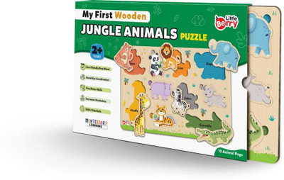 Little Berry Animals Wooden Puzzle Board for Kids with Pictures - Educational Game Puzzles(10 Pieces)