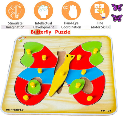 FORSIKHA Wooden Butterfly Theme Puzzles, Multi Educational Color Reusable Board for Kids(1 Pieces)
