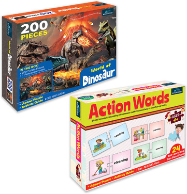 BOOKFORD Exciting Puzzle Combo Setof2Jigsaw Puzzle-WorldofDinosaurs & Action Words(248 Pieces)