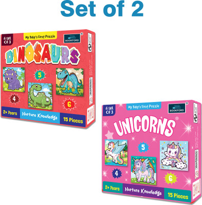 BOOKFORD My Baby'S First Dinosour & UnicornPuzzle Game & Fun And Learning( Set of 2)(30 Pieces)