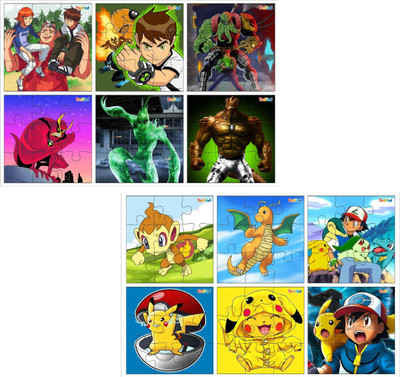 Todfod 6 in 1 Wooden Jigsaw Puzzles Toy for Kids Ben 10 & Pikachu(108 Pieces)