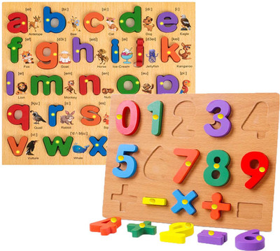 SHALAFI PackOf2 Picture Small Alphabets Matching Puzzle and 0to9 Numbers Counting Puzzle(2 Pieces)