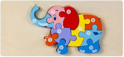 Villagers Product Elephant Wooden Puzzle for Kids | Learn Numbers 1–10 | Jungle Animal Puzzle Toy(1 Pieces)
