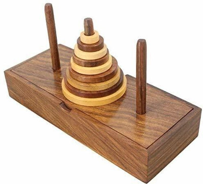 ORTUS Wooden 9-Rings Tower of Hanoi Puzzle Game Handmade, Brown IQ Brain Teaser Educational Game for Kids(5 Pieces)