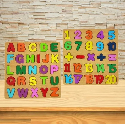 ZARQITO Brain Develop Wooden Puzzle Alphabet and Number For Preschool child pack of 2(Multicolor)
