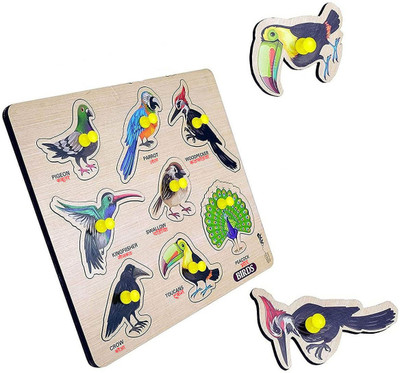 HIGHSEAS Wooden Birds Name Puzzle Blocks with Knobs, Educational Learning Game For Kids(1 Pieces)