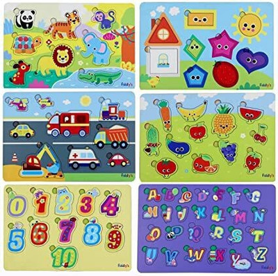 Fiddlys Wooden Learning Educational Puzzle Toy for Children (Complete Pack of 6)(6 Pieces)