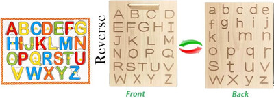 jaraglobal Combo of Capital ABCD Alphabet Wooden Puzzle with ABCD Writing Tracing Board(26 Pieces)