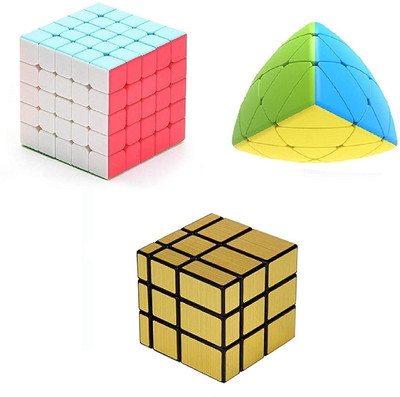 littlewish high speed cube combo 5x5x5x5x5 and round pyramid and gold cube pack of 3(3 Pieces)