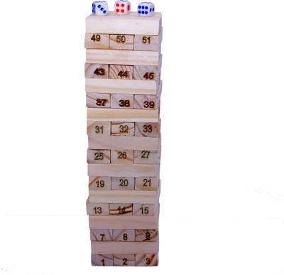 Enjunior Box Wooden Building Blocks 54 Pcs 3pcs Dice Stacking Game ,Tumbling Tower for Kids(54 Pieces)
