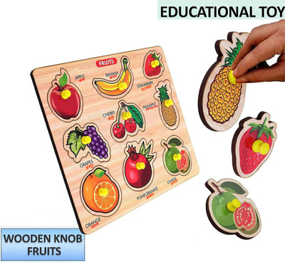 SHALAFI Wooden Fruits Puzzle with Pegs Educational Learning Shapes,Fruit Names Board Toy(1 Pieces)