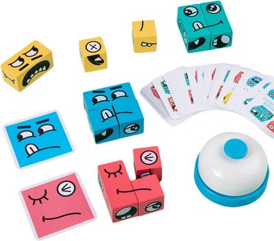 JP GLOBAL Face Changing Magic Cube Building Blocks Game | Matching Expression Puzzle Toys(4 Pieces)