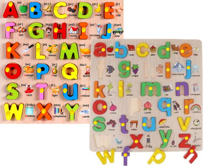 SHALAFI Combo Uppercase&Lowercase ABC Alphabet Letters Puzzle Board Montessori Shape Toy(2 Pieces)