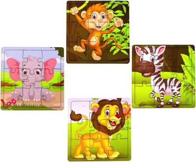 SHALAFI SetOf4 Montessori Animals Shape Picture Wooden Puzzle Paperless Learning Toys(4 Pieces)