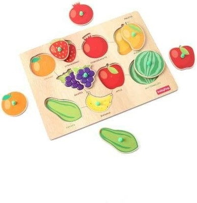 DIGSMORDEN Fruit Wooden Puzzle Board Tray with Knobs Comes with Name and Picture(Multicolor)