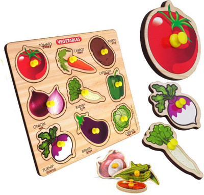 BUY SURETY Wooden Vegetables Name Shape Puzzle Montessori Vegetables Matching Puzzle Toy(1 Pieces)
