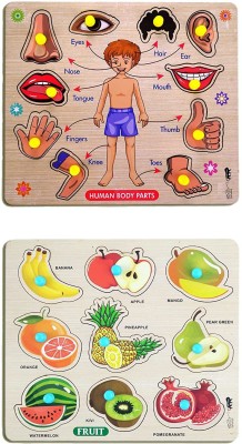 Enorme Mini Wooden Human Body Parts and Fruits Puzzle with Knobs Game For Kids(2 Pieces)