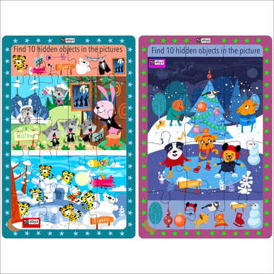 ABYZ Wolves and Tigers & Animals Winter Celebration - Fun Set of 2 Puzzles(32 Pieces)