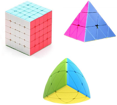 littlewish 4x4x4x4 and 5x5x5x5x5 and round pyramid cube comobo pack of 3(3 Pieces)