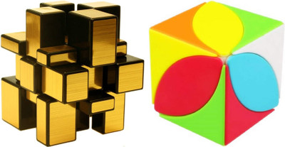 Authfort Gold Mirror Blocks Cube 3x3x3 Different Shapes & LEAF cube Combo 2(2 Pieces)