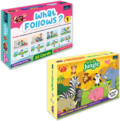 BOOKFORD Exceting Puzzle Combo Set of 2 Jigsaw Puzzle - What Follow & Era of Jungle(128 Pieces)