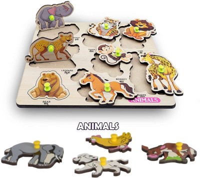 SHALAFI Wooden Animal Pegged Puzzle for Kids Learning and Educational Toys(1 Pieces)