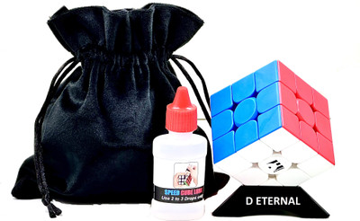 D ETERNAL High Speed Cube Combo Set of 3x3 Stickerless with Cube Stand Lube & Pouch Bag(1 Pieces)