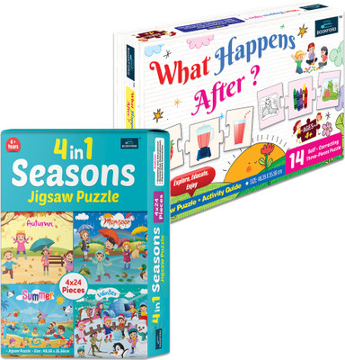 BOOKFORD 4 in 1 Seasons+What Happens After Jigsaw Puzzle|Set of 2–Cause-Effect & Weather!(138 Pieces)