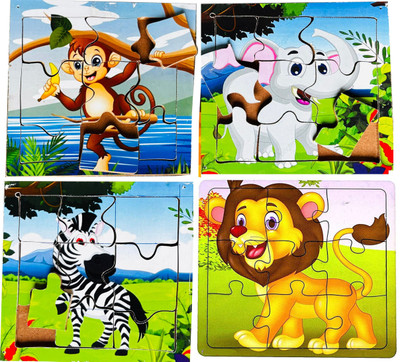 SHALAFI Wooden Picture Jungle Animals Shape Jigsaw Puzzle Paperless Learning Toys(4 Pieces)
