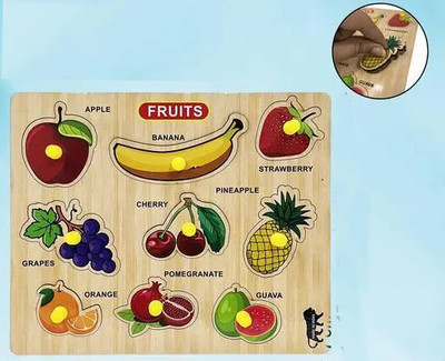 HIGHSEAS Wooden 9 Different Fruits Puzzle Educational Learning Toys Blocks With Pictures(1 Pieces)