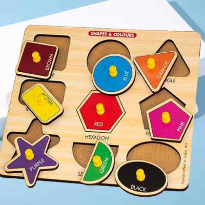 HIGHSEAS Educational Shapes&Colors Wooden Puzzle with Knob, Learning Wooden Puzzle Board(1 Pieces)