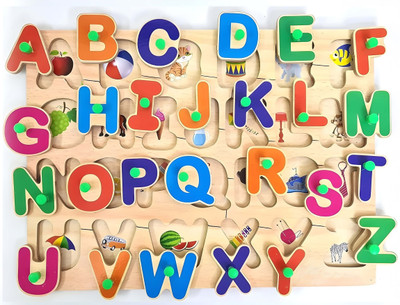FTAFAT MDF Educational learning A To Z English Alphabets ABCD Toys Puzzle With Pictures(27 Pieces)