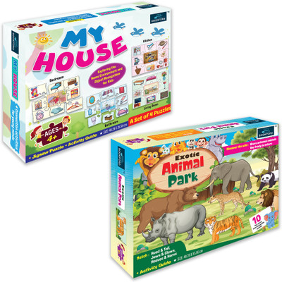 BOOKFORD Exciting Puzzle Combo Set of 2 Jigsaw Puzzle-My House & Exotic Animal Park(76 Pieces)
