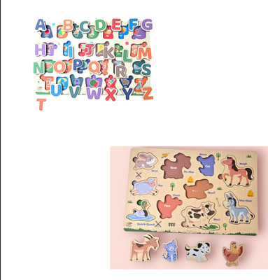 Scholar Minds Wooden Educational A2Z Puzzle Combo for Kids Early Learning Toys(2 Pieces)