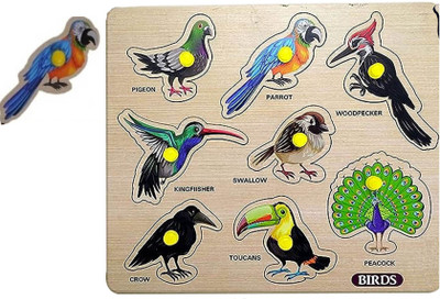 HIGHSEAS Learning Game Colorful Birds Name with Shapes Board Puzzle with Knobs For Kids(1 Pieces)