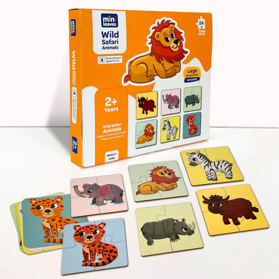 Minileaves 4 Piece Wooden Puzzle for Kids - Set of 6 Wild Animals for kids 2+(24 Pieces)